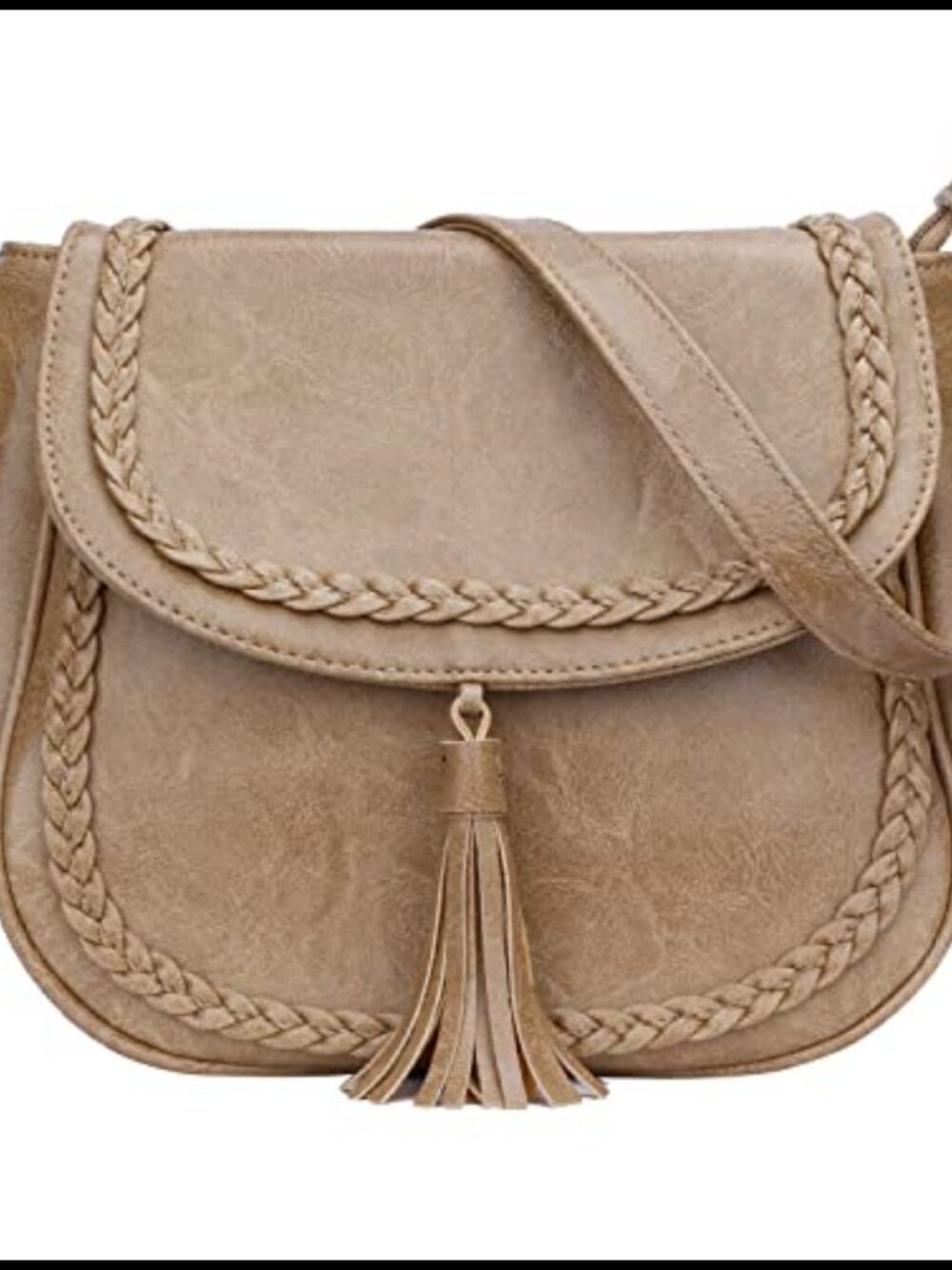 Small Flap Saddle Crossbody Bag PU Synthetic Leather Tassel Casual Purse